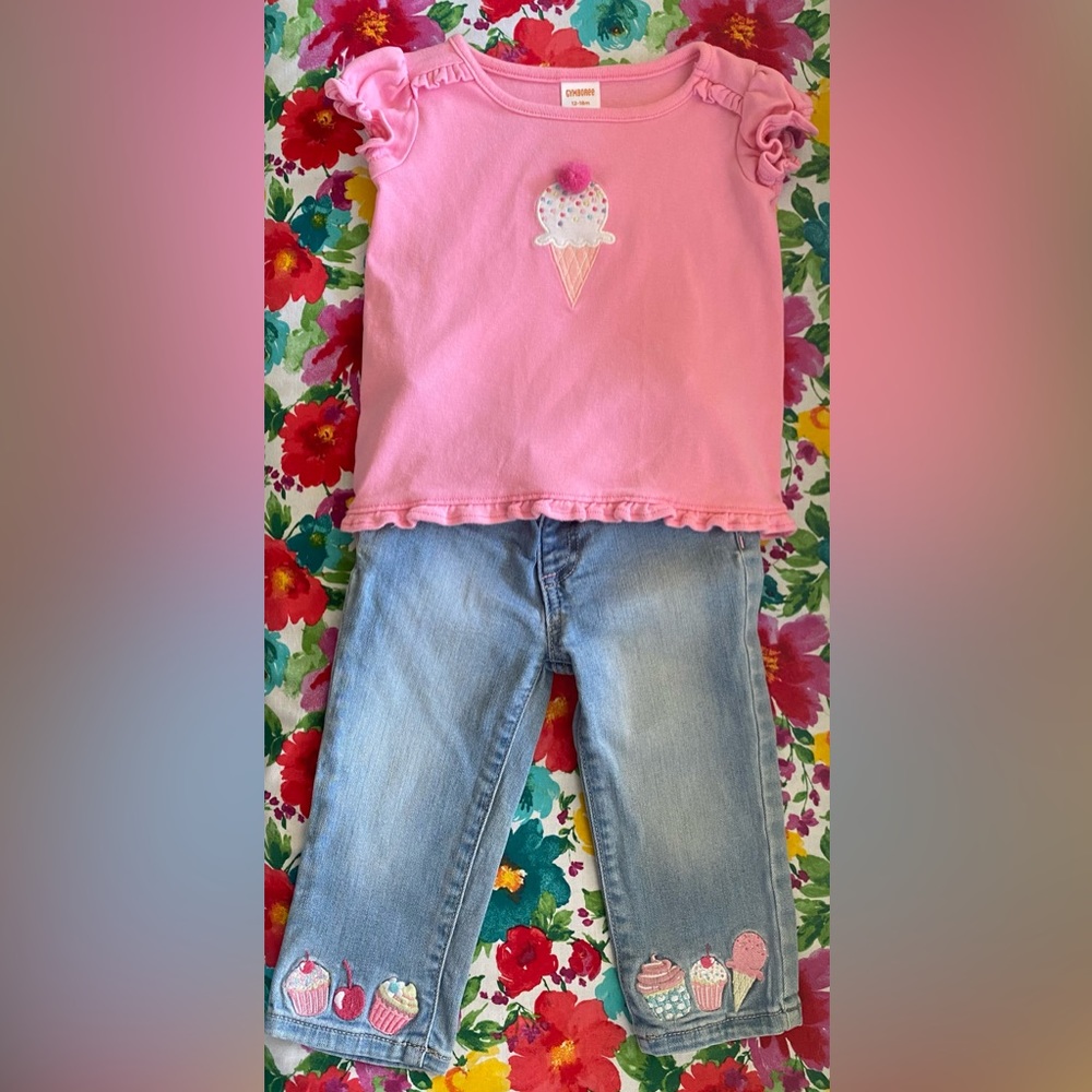 Gymboree Girl’s Size 12-18 months Cupcakes & Ice Cream Outfit - Jeans & T-Shirt